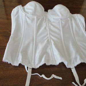 Dominique white strapless corset with garters